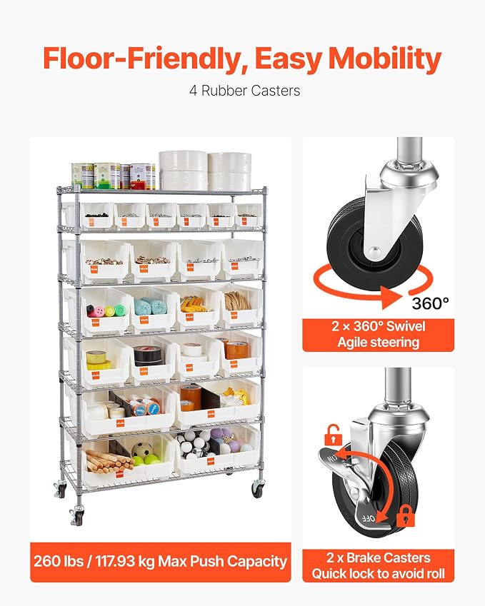 VEVOR 7-Tier Rolling Bin Storage Rack, 22 Organizer Bins, Bin Rack Storage - Image 7