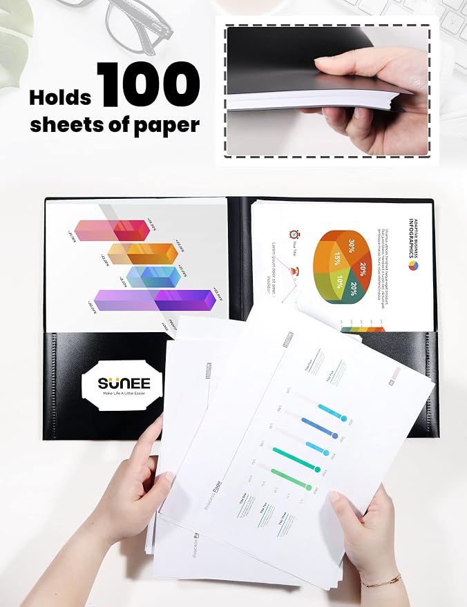 SUNEE 2 Pocket Folders Heavy-Duty Plastic Folders - Image 4