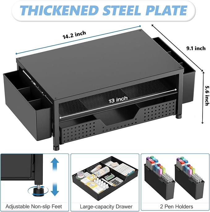 OPNICE Desk Organizer and Accessories, 2-Tier Computer Monitor Stand Riser - Image 2