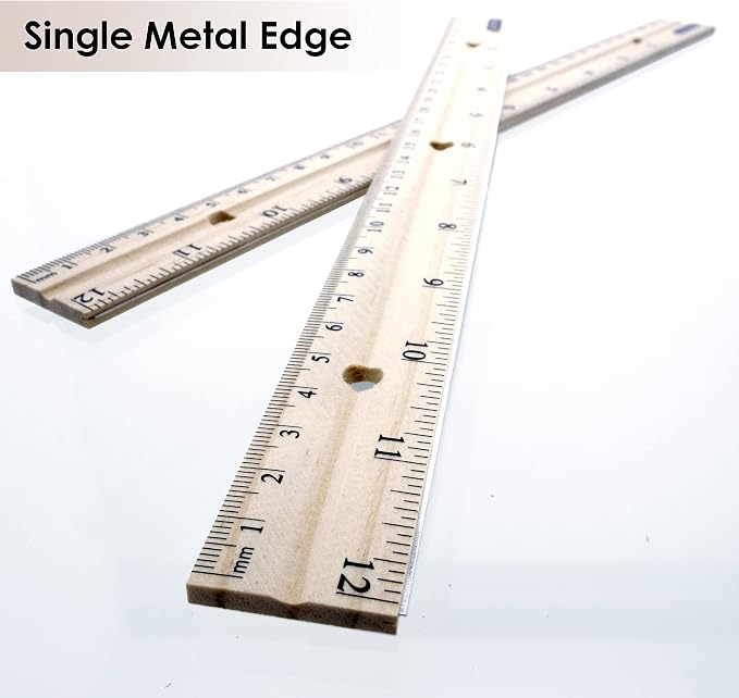BAZIC Products 12 in Wooden Ruler, Metal Edge, Inch & Metric, 3 Pack | Three 12 - Image 4