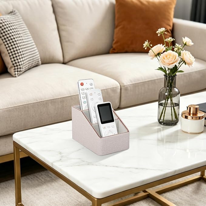 Rose Gold Edge Inlaid Leather Desktop Organizer, Remote Control Holder - Image 2