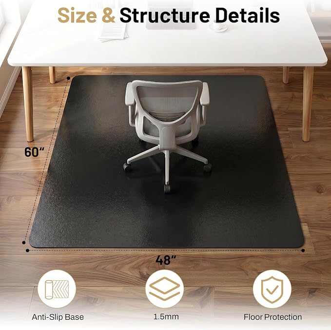 Black Office Chair Mat for Hardwood Floors 48" x 60", Heavy Duty Floor - Image 2