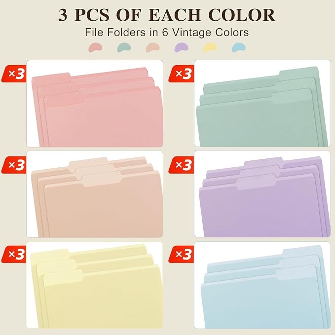 Color File Folders, 1/3-Cut Tabs, 18 Pack File Folder Letter Size, 8.5x11 Inch - Image 4
