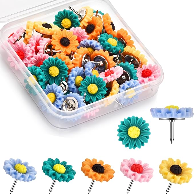 40Pcs Push Pins, Thumb Tacks for Bulletin Board, Flower Decorative Pins and by Dorbetar