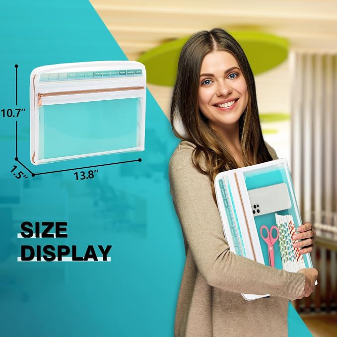 H4D Accordion File Organizer, 13 Pocket Expanding File Folder, Teal | Zippered - Image 2