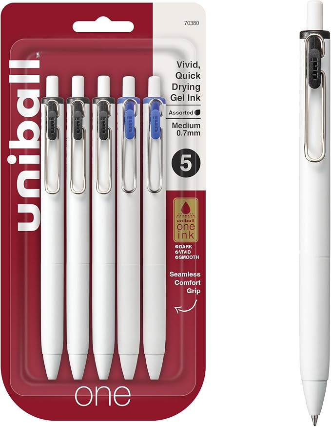 uniball one Retractable Gel Pens, Medium Point, 5 Pack by uni-ball