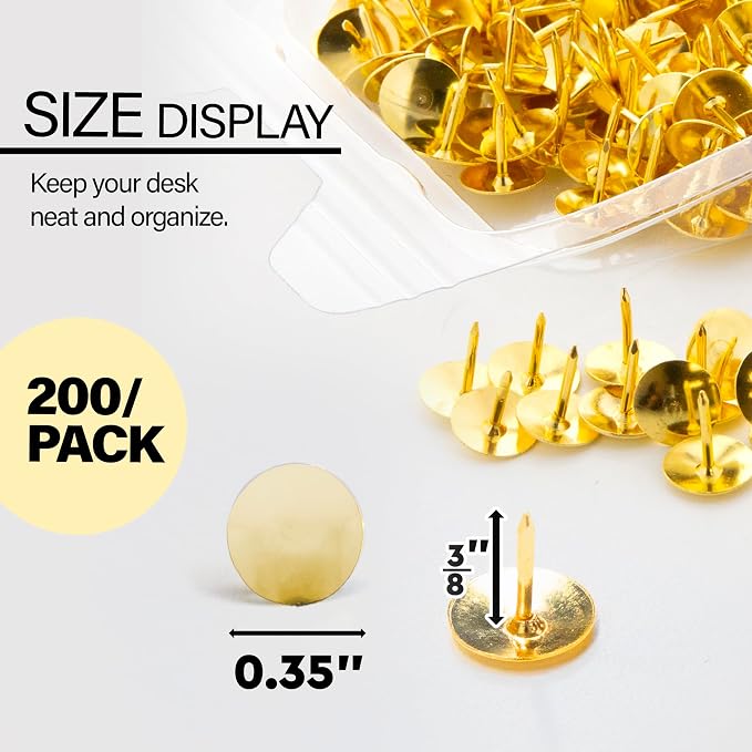 BAZIC Products Thumb Tacks, Brass Gold, 200 Ct, 24-Box | sharp steel points - Image 2