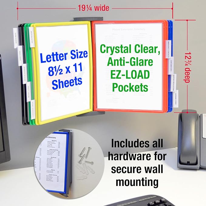Ultimate Office AdjustaView FastFind 10-Pocket Wall Mounted Reference Display - Image 6