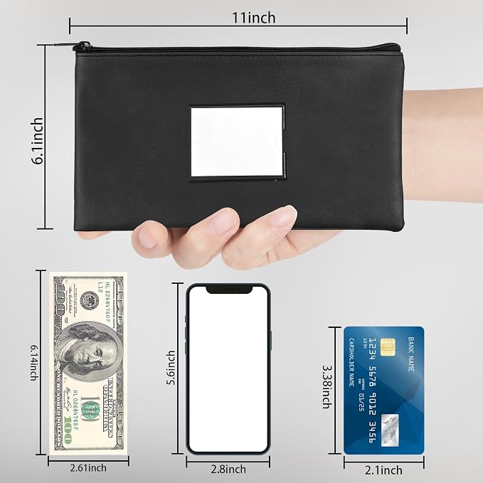 6 Pieces Money Bags with Zipper, Money Pouch, PU Bank Deposit Bags, Bank Bag - Image 3