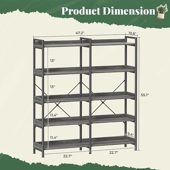 Huuger 5 Tier Bookshelf, Display Bookshelf - Image 2