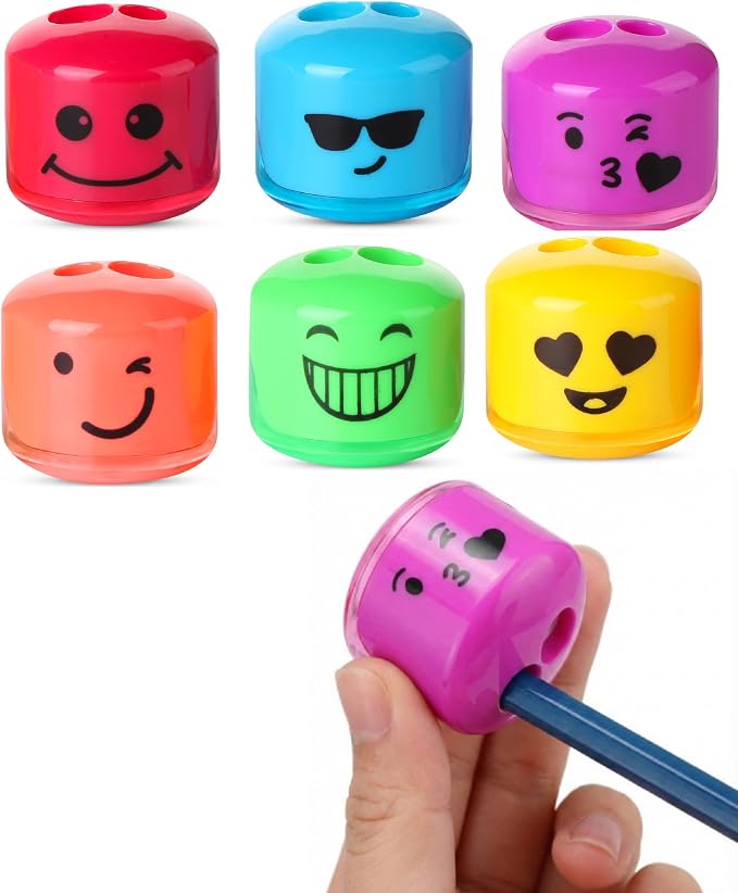 Mr. Pen- Pencil Sharpeners Manual, 6 Pack, Dual Hole | Smiley Handheld Pencil by MrPen