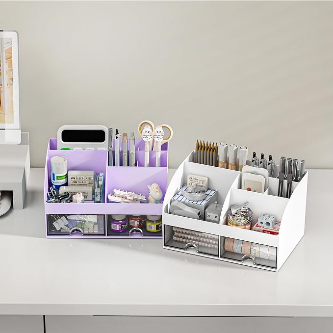 COMFYROOM Desk Organizer with 6 Compartments and 2 Drawers, Plastic Makeup - Image 5