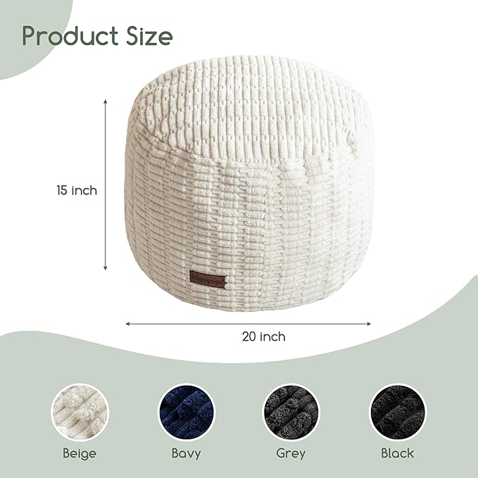 HIGOGOGO Pouf Ottoman Stuffed Round Modern Foam Filled Foot Rest Poufs - Image 2