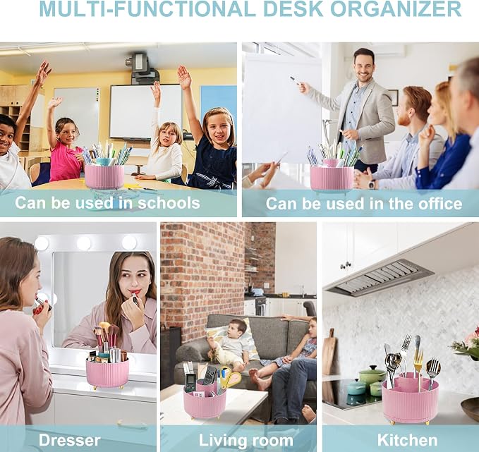Cayxenful Pencil Holder For Desk, 5 Slots 360°Degree Rotating Desk Organizers - Image 6