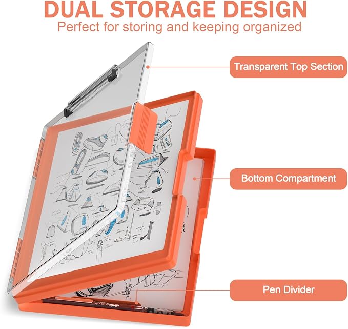 Rimilak Plastic Clipboard with Storage, Side Opening with 2 Compartment - Image 3