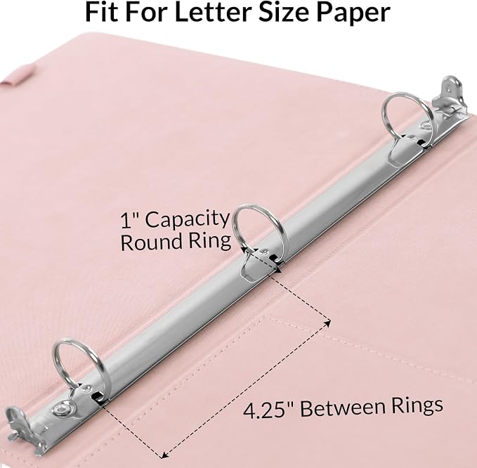 SKYDUE Pink 3 Ring Binder with Clipboard, 1 Inch Linen Binder - Image 6