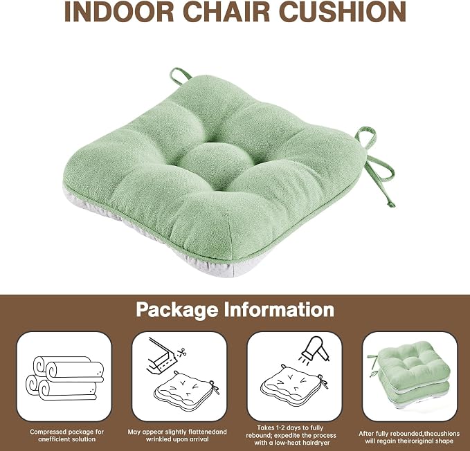BETU Chair Cushions for Dining Chairs Set of 4, 3.5" Thick Green Kitchen Chair - Image 9
