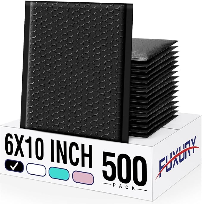 Fuxury Black Bubble Mailers 6x10 Inch 500 Pack Usable Size 6x9 Self Seal Padded by Fuxury