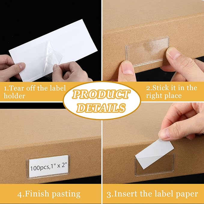 Jeyiour 100 Pcs Label Holders Adhesive Nameplate Pockets Storage Bin Labels - Image 3