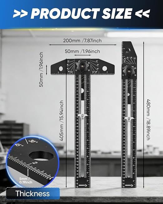 Saker Aluminum Alloy Multi-Angle Marking Ruler, Adjustable Sliding T-Square - Image 5
