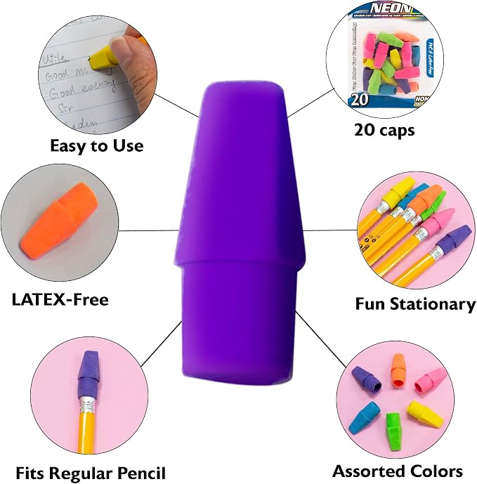 BAZIC Products Neon Pencil-Top Eraser Caps, Latex-Free, 144-Case | non-abrasive - Image 5