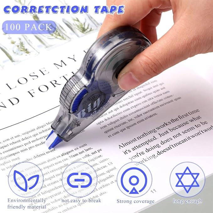 Chivao 100 Pack White Correction Tape, Classroom Correction Tape Wipe Out Easy - Image 5
