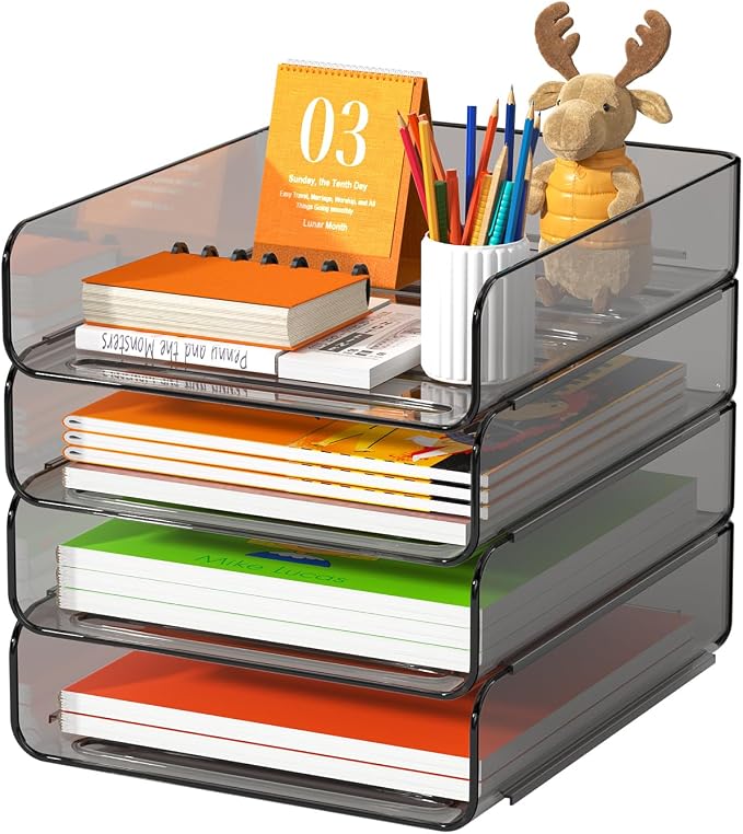 FANXIYQ 4-Tier Acrylic Paper Tray Organizer, Smoked Brown Stackable Desk File by FANXIYQ