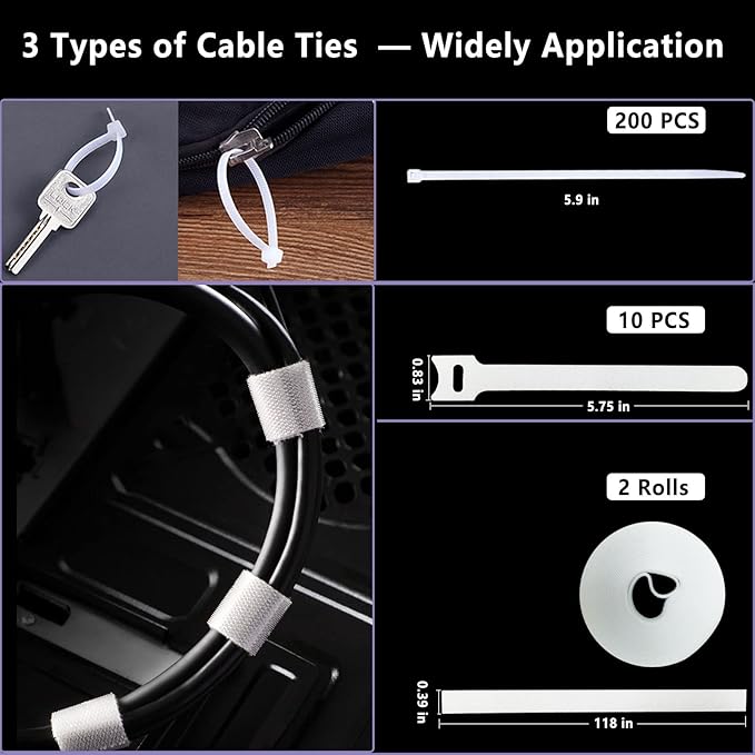 White Cable Management Organizer Kit 4 Cable Sleeve Split 311Pcs | 47Cable - Image 4