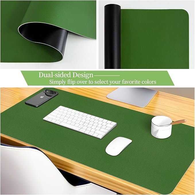 Green Leather Desk Mat, Dual-Side Use Desk Matt - Image 4