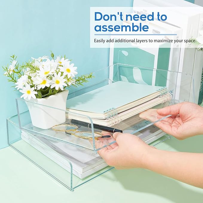 Harloon 4 Tier Paper Organizer Letter Tray Acrylic Desk File Organizer Heavy - Image 3