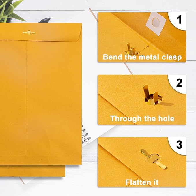 20 Pack Clasp Envelopes 9 x 12, 100 GSM Heavy Paper, Goefun Large Yellow - Image 5