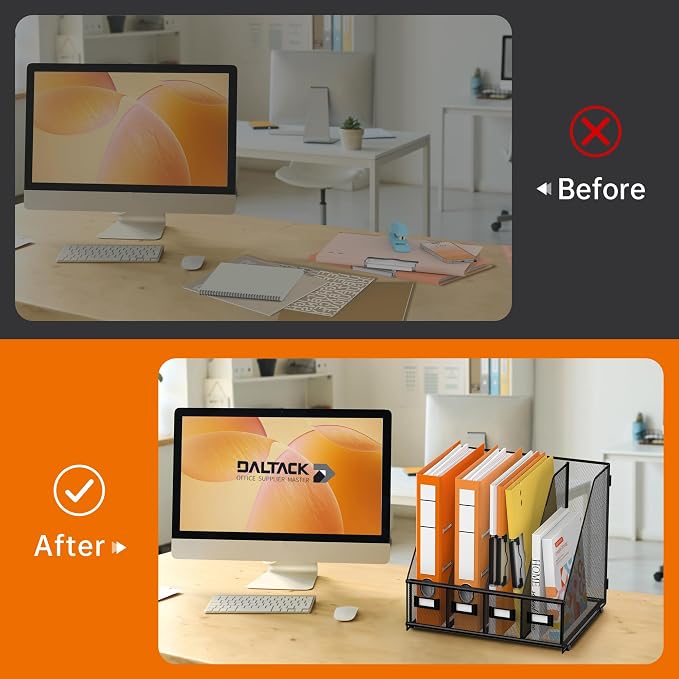 DALTACK 4 Vertical Compartments Magazine File Holder, Binder Organizer - Image 6