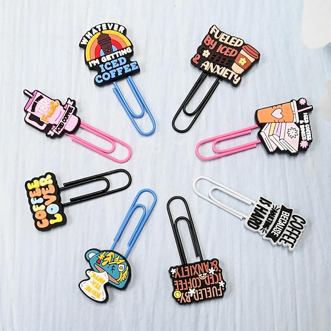 30 PCS Coffee Paper Clips Metal Paperclip Large Size Paper Clip Cute Bookmark - Image 7