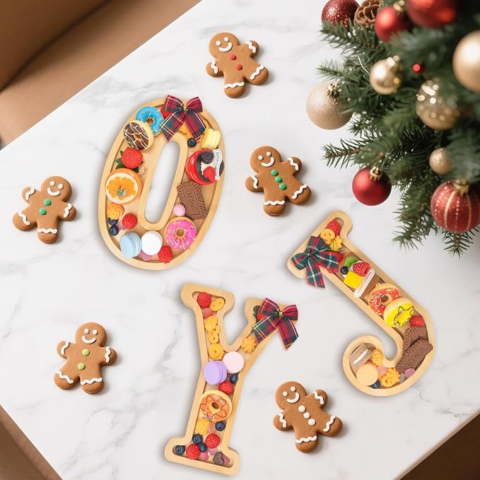 3PCS Bamboo Christmas Decorations Letters Charcuterie Board Box- Joy - Image 5