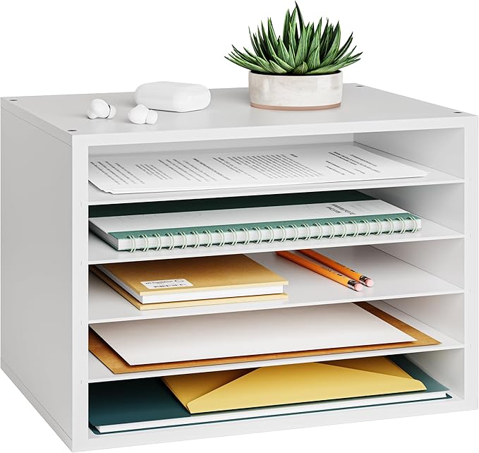 Ballucci 5 Tier Paper Organizer Letter Tray, Wood Desk File Organizer by Ballucci