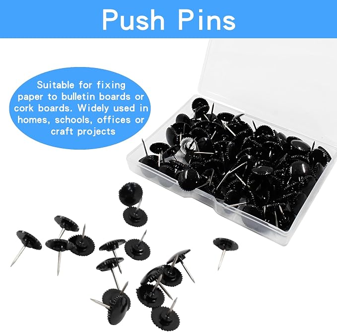 Piutouyar 100 Pcs Black Push Pins, Plastic Thumb Tacks - Image 3