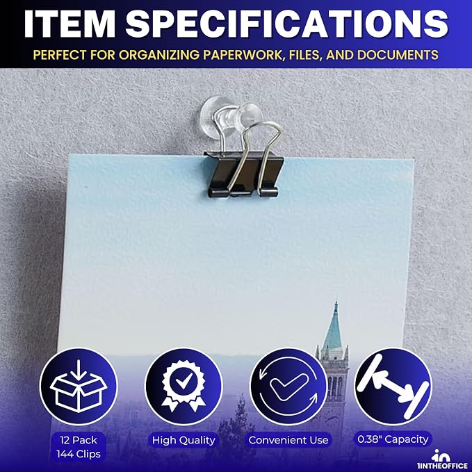 1InTheOffice Small Binder Clips, Paper Clamps, 144 Pack - Image 7
