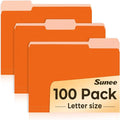 SUNEE File Folders Letter Size Orange, 100 Pack Manilla Folders 8.5 x 11 by SUNEE