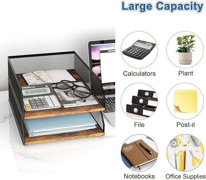 Natwind 2-Tier Stackable Metal Mesh Paper Organizer - Image 4