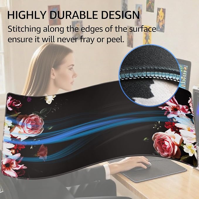 KTRIO Large Gaming Mouse Pad, Desk Mat, 31.5 x 15.7 in Peony Flower, XXL | - Image 3
