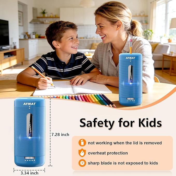 AFMAT Electric Pencil Sharpener, Fully Automatic Pencil Sharpener, Auto in & Out - Image 4