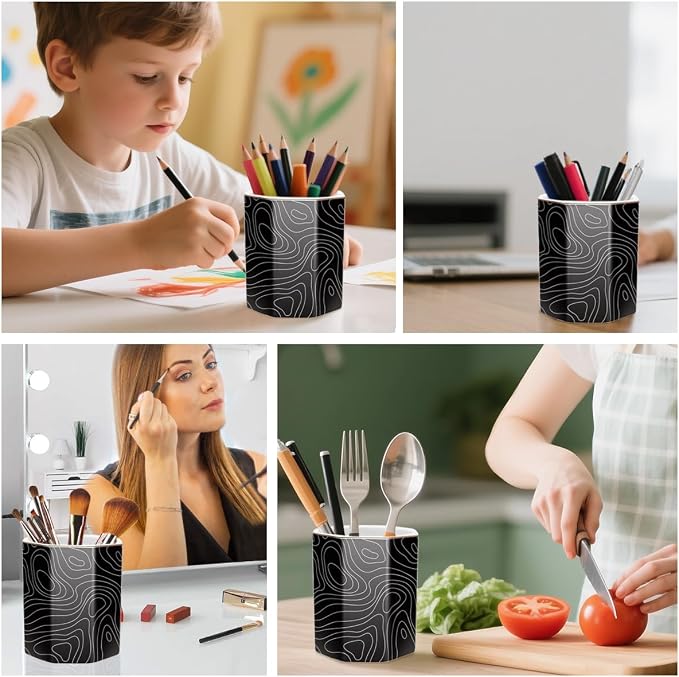 Black Pen Holder, Pencil Cup for Desk, Cute Desk Organizer, Durable Ceramic - Image 3