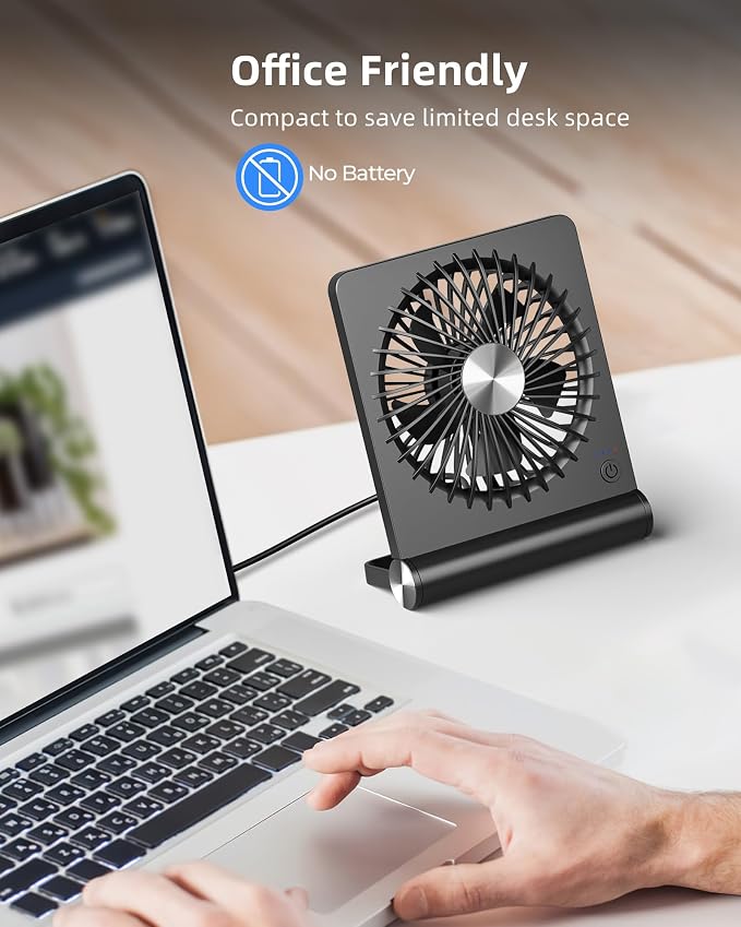Koonie USB Desk Fan, Strong Wind Ultra Quiet Small Mini Fan | 220° Tilt Folding - Image 2