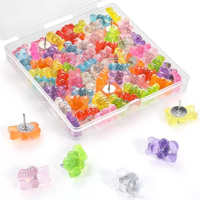 60Pcs Cute Bear Push Pins, 9 Colors Decorative Pushpins, Resin Bear Thumb Tacks by GOOLADA
