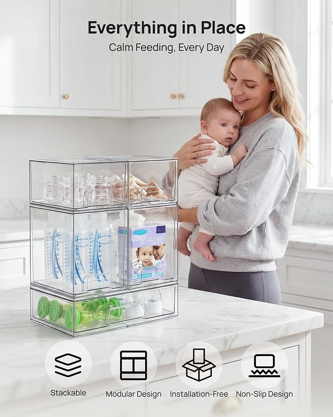 Vtopmart Stackable Storage Drawers Set of 5, Beauty Supplies Storage, Pantry - Image 4