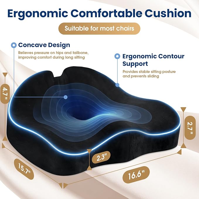 Ergonomic Seat Cushion for Office Chair, Memory Foam Coccyx Cushion for - Image 2