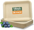 Disposable Paper Plates, 30 Pack Bagasse Food Trays, 14 Inch Compostable & by BangShou