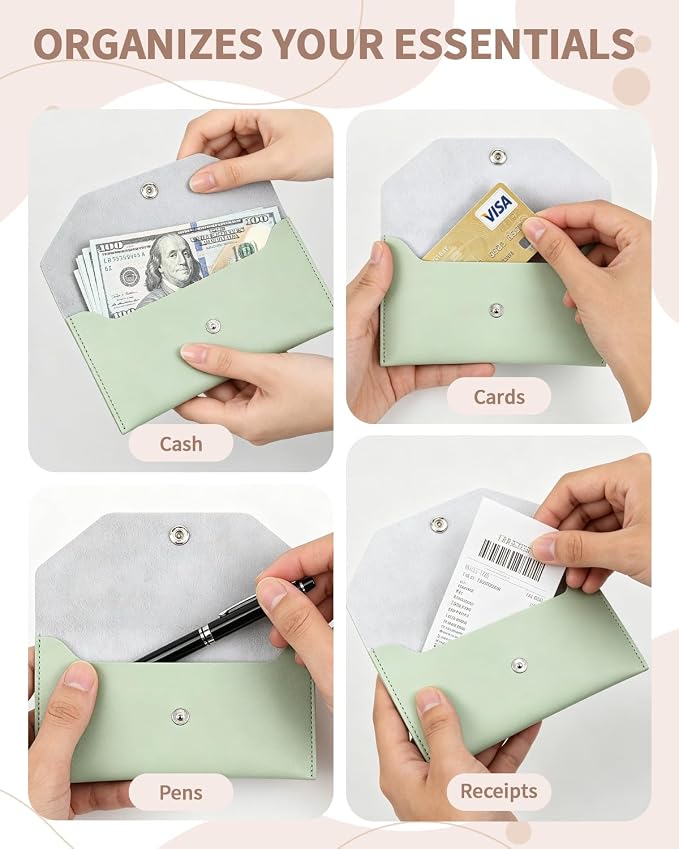 1 Pieces Money Saving Binder, Light Green PU Leather Cash Envelopes Cash Wallet - Image 7