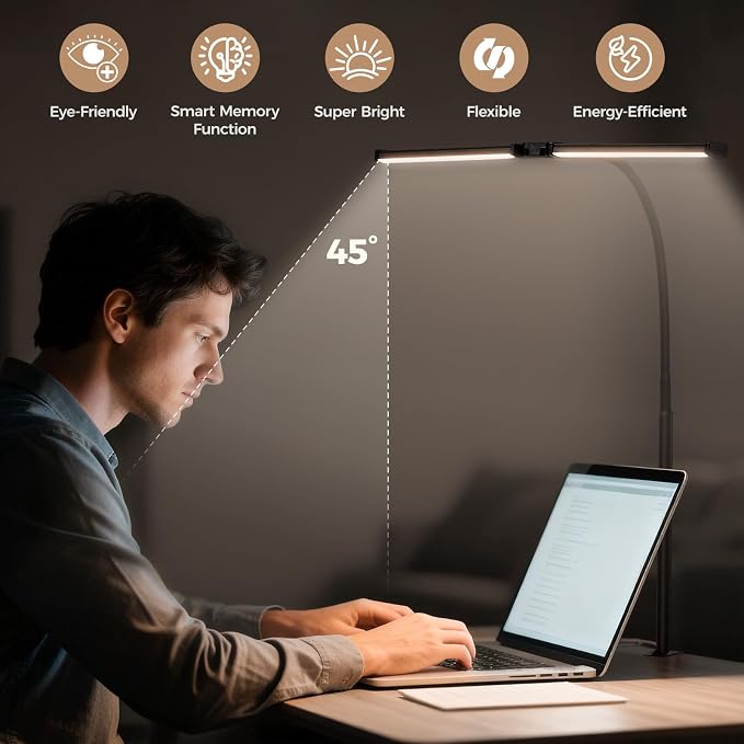 Voncerus LED Desk Lamp for Home Office, Double Head Architect Light - Image 5