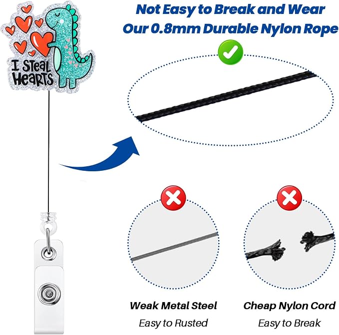 I Steal Hearts Cute Dinosaur Badge Reel, Retractable ID Card Funny Badge Holder - Image 5